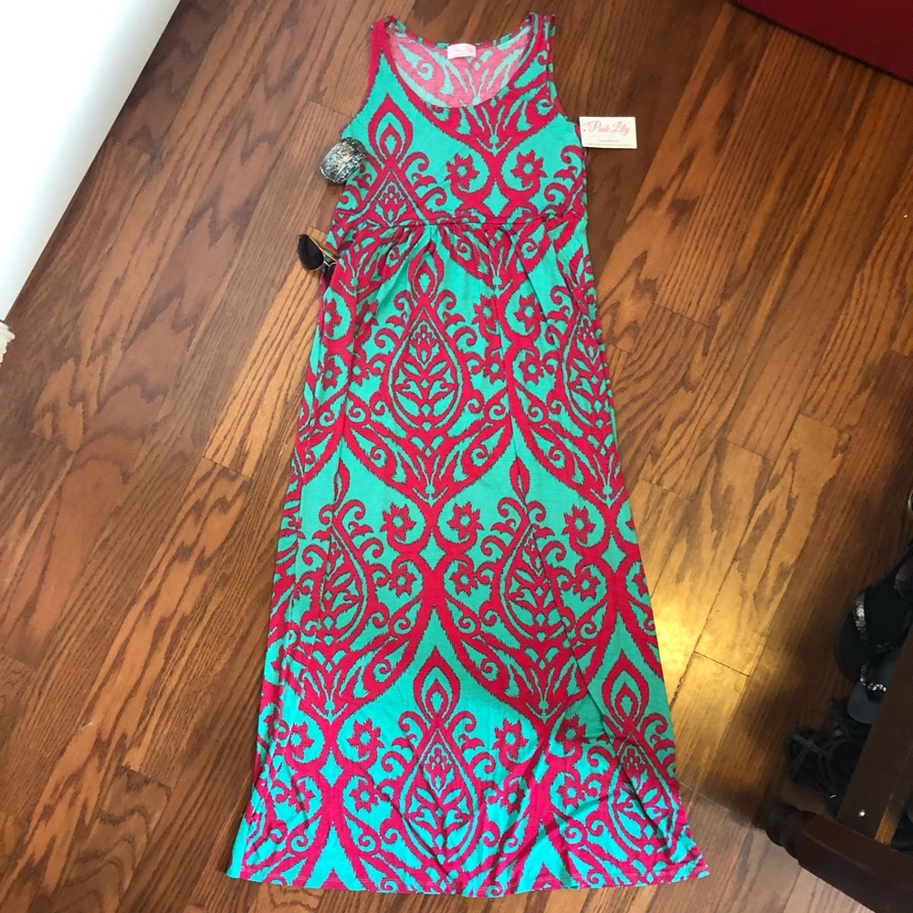 Pink and green Pink Lily Boutique maxi dress